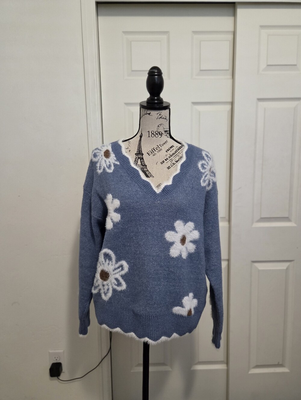 SHEIN Women's Blue Cozy Fuzzy Sweater